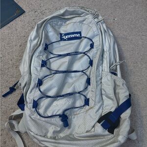 Supreme Silver and Blue Sporty Backpack with Zigzag Design